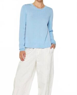 NEW CURRENT AIR stripe pleated woven back with rhinestones top in light blue